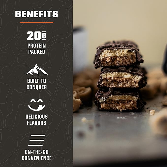 MTN OPS Protein Bars – High Protein Bar with 20g Whey Isolate &amp Collagen Low Sugar Gluten-Free Protein Snack Cookie Dough 10 Bars