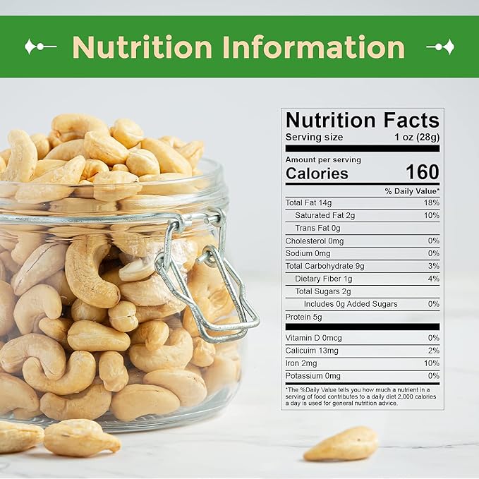 Sincerely Nuts - Raw Cashews Whole and Unsalted | Healthy Snack Source of Protein | Keto and Paleo Friendly Gourmet Quality Vegan | Cashew Nuts 2(LB) Bag