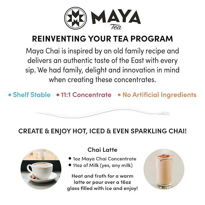Maya Chai Tea Concentrate Heritage Recipe Original 64 Ounce with White Pump