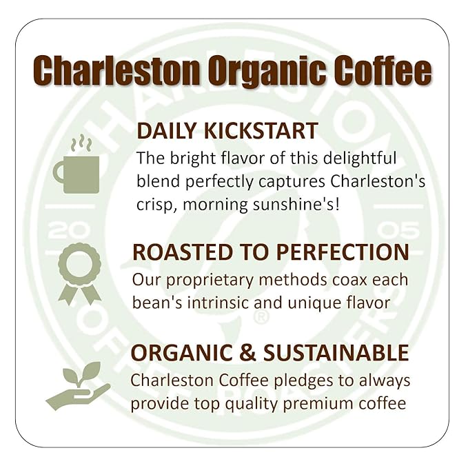 Charleston Coffee Roasters | Specialty Organic Whole Bean Coffee | Hand Picked Premium Slow Roast | (Charleston Organic Medium Roast) 12oz 6 Pack