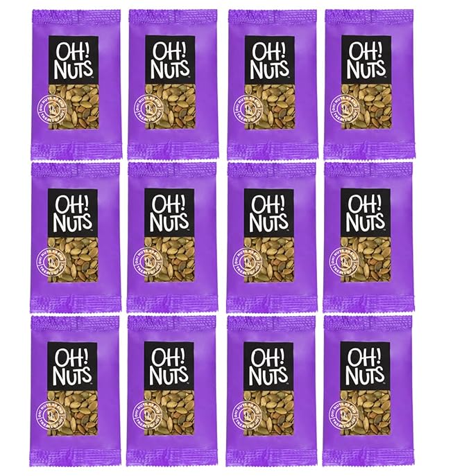 Oh! Nuts Pumpkin Seeds Roasted Salted Individual Nut Snacks for On-the-Go - 12 Convenient Nut Snacks for School - Bulk Nuts Variety - Individual Packs (1.5 oz Each)