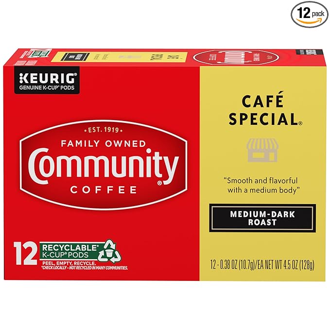 Community Coffee Cafe Special 12 Count Single Serve Coffee Pods Medium Dark Roast Compatible with Keurig K-cup Brewers 12 Count (Pack of 1)