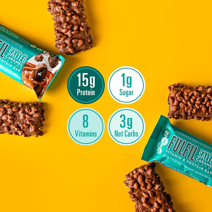FULFIL Vitamin Protein Bars Chocolate Salted Caramel 12 Count and Pure Protein Bars Chocolate Peanut Caramel 12 Count