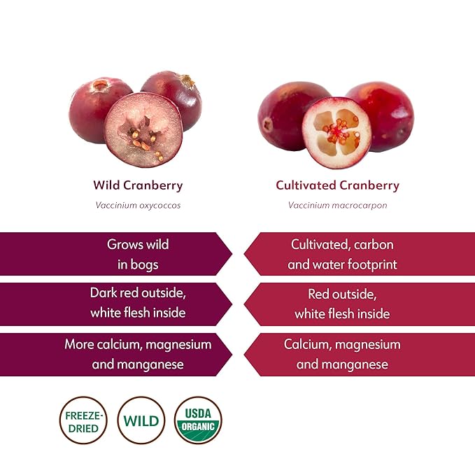 Organic Freeze-Dried Cranberry Powder – Pure 100% Natural Wild Whole Fruit Certified Organic from Nordic Forests – Non-GMO No Added Sugar – 3.2oz (18 Servings)
