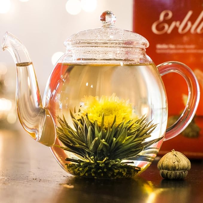 Creano Blooming Tea - Flowering Ball Gift Set in Stylish Wooden Box - 12 Pieces White Tea