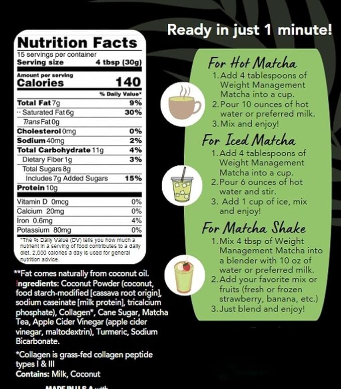 CAcafe ACV Turmeric Matcha Tea | 9g Protein | Superfoods Blend: ACV Turmeric Collagen Coconut Matcha | Instant Hot/Cold Mix | Non-GMO No Artificial Flavors | Energizing Meal Replacement | 6 Pack