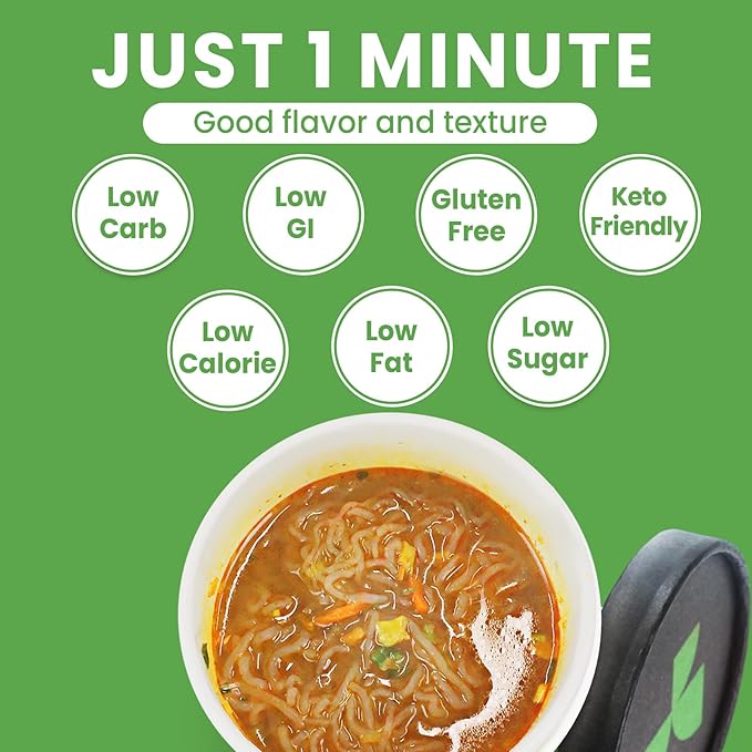 Hethstia Shirataki Noodle Tom Yum Soup Cups- 6-Pack Konjac Angel Hair Pasta Low Carb Ready-to-Eat Tom Yum Noodle Broth Low GI Healthy Asian Ramen Keto-Friendly Holiday Food Gift
