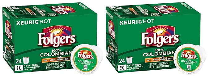 Folgers 100 percent Colombian Decaf single serve K-cup pods for Keurig brewers 48 Count