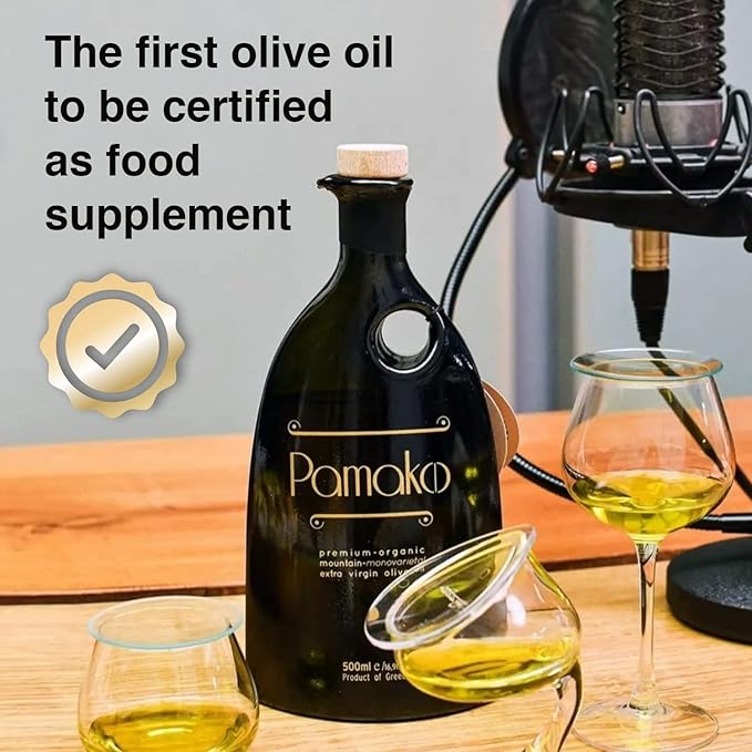 Pamako Ultra-Premium Monovarietal Mountain Organic Olive Oil | New Harvest 2024-5 | Cold Pressed Organic Evoo From Greece | 2090mg/kg (500 ml (16.9 oz))