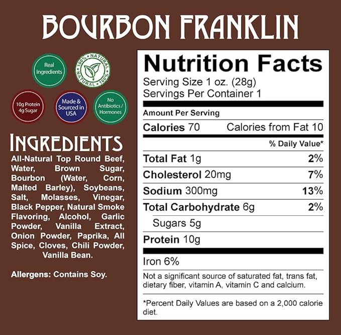 Righteous Felon Beef Jerky - Bourbon Franklin Flavor - All-Natural Bourbon Jerky - Locally Sourced &amp Dried Beef - Low-Sugar High-Protein Healthy Snacks - 2 Ounces Each Pack of 3