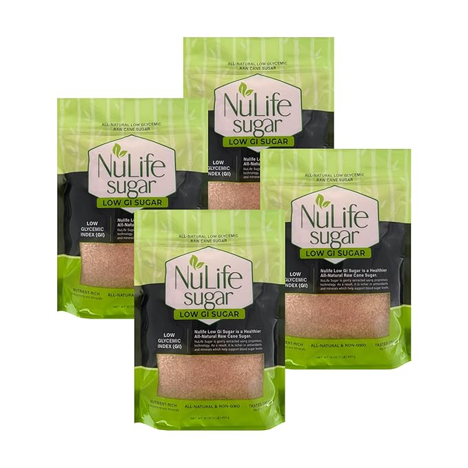 NuLife Low GI Sugar 1 Pound Bag All-Natural Low Glycemic Raw Sugar Cane (4 Pounds)