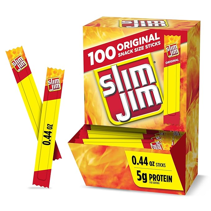 Slim Jim Smoked Meat Sticks Original Flavor 2g Protein Per Stick Snack Size 0.44 oz. (100 Count)