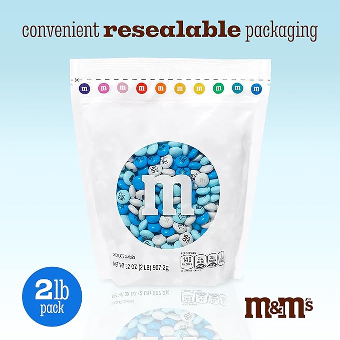 M&ampM'S World It's A Boy Milk Chocolate Candy 2lb Bag with White and Blue M&ampM'S for Baby Boy Showers Gender Reveal Parties and Baby Celebration Favors