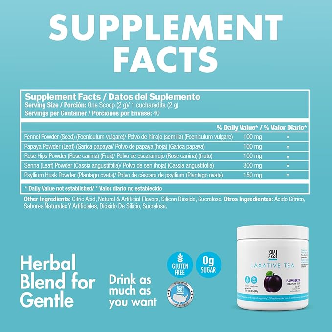 Laxative Tea – Plumberry Herbal Tea Mix for Regularity &amp Digestive Support – Senna Psyllium Husk Fennel Papaya &amp Rose Hips – 0g Sugar Gluten Free 80g (80 Servings)