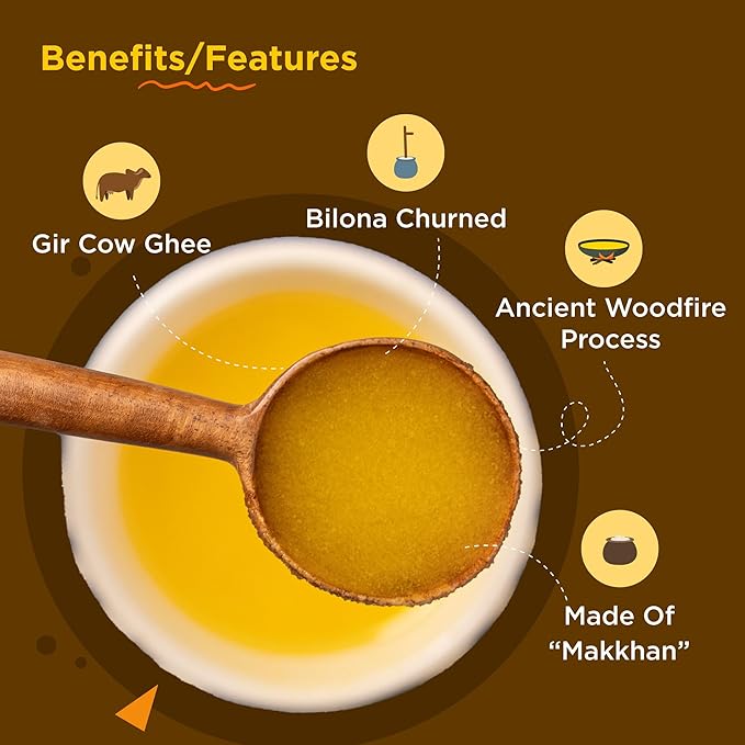 Grass Fed A2 Cultured Ghee | Gir Cow Ghee | Clarified Butter | Cultured Desi Ghee Non-GMO Lactose-Free Keto Friendly - Two Brothers Organic Farms (16 fl oz (500 ml) Plastic)