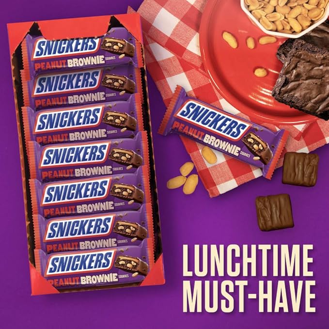SNICKERS Peanut Brownie Squares Full Size Chocolate Candy Bar 1.2 oz (Pack of 24)
