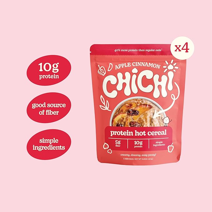 ChiChi – Protein Hot Cereal | Apple Cinnamon (8.8 oz x 4 pouches 20 servings) —Made with Chickpeas Protein-packed (10g) High Fiber Made with Simple Ingredients Grain Free Gluten Free Vegan