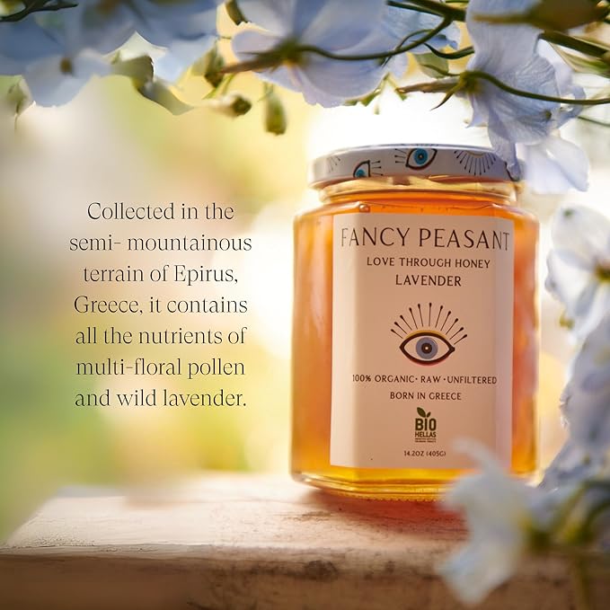 Fancy Peasant Greek Lavender Honey Organic Raw Honey Jar Unfiltered Pure &amp Natural 14.2oz