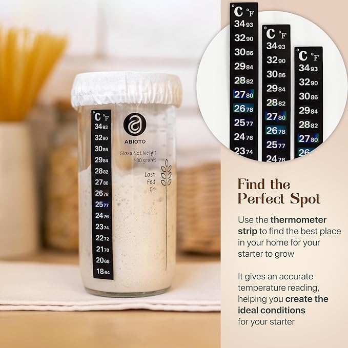 Sourdough Starter Kit Includes 24 oz Sourdough Starter Jar with Metallic Lid Silicone Spatula Feeding Tracker Extra Thermometer Strips &amp Breathable Covers - Sourdough Bread Starter Kit