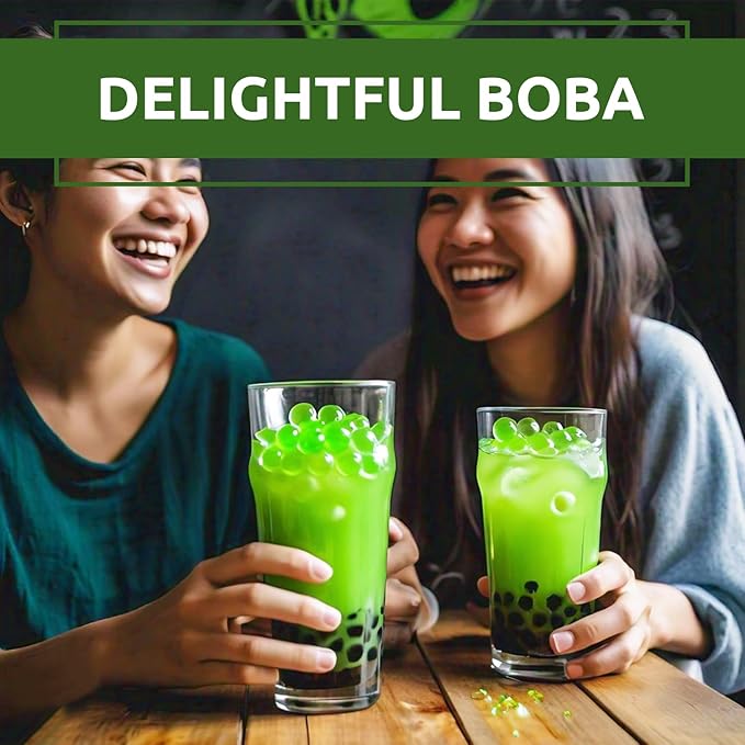 Fanale Green Apple Popping Boba Pearls Vegan Non GMO Gluten Free Fat Free Perfect for Bubble Tea Smoothies Ice Cream Desserts and Beverages.