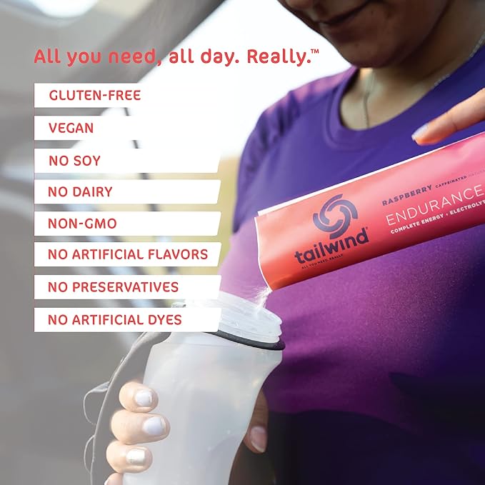 Tailwind Nutrition Endurance Fuel Caffeine Drink Powder Mix Single Serving with Electrolytes Non-GMO Free of Soy Dairy and Gluten Vegan-Friendly Raspberry Buzz Pack of 12