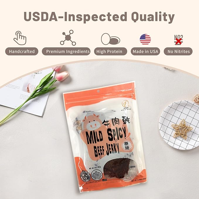 Old Cottage Beef Jerky - Authentic Taiwanese Recipe -Taiwanese Snacks - Dried Jerky Protein Snack | Beef Jerky Asian Snacks 2.82oz Pack of 3 Made in The USA (Pack of 3 Mild Spicy)