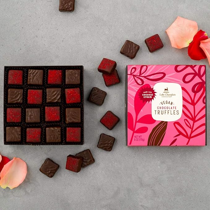 Lake Champlain Vegan Chocolate Raspberry Truffles Gift Box 16 Pieces 6 Ounces