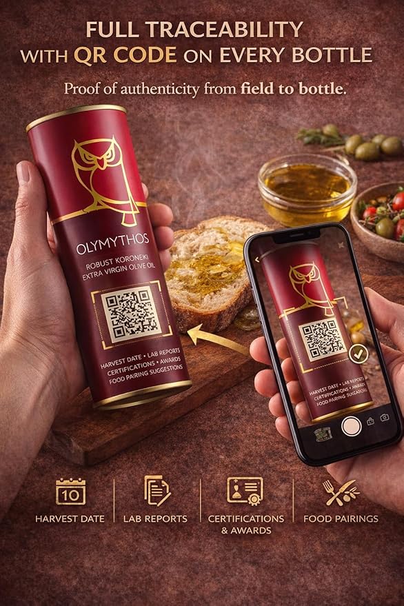 OLYMYTHOS Koroneiki Robust Extra Virgin Olive Oil - Polyphenol Rich (637 MG/KG) - World's Best Gold Award - 60X MORE Hydroxytyrosol Polyphenols - Single Origin - 750 ml (25.36 fl oz)