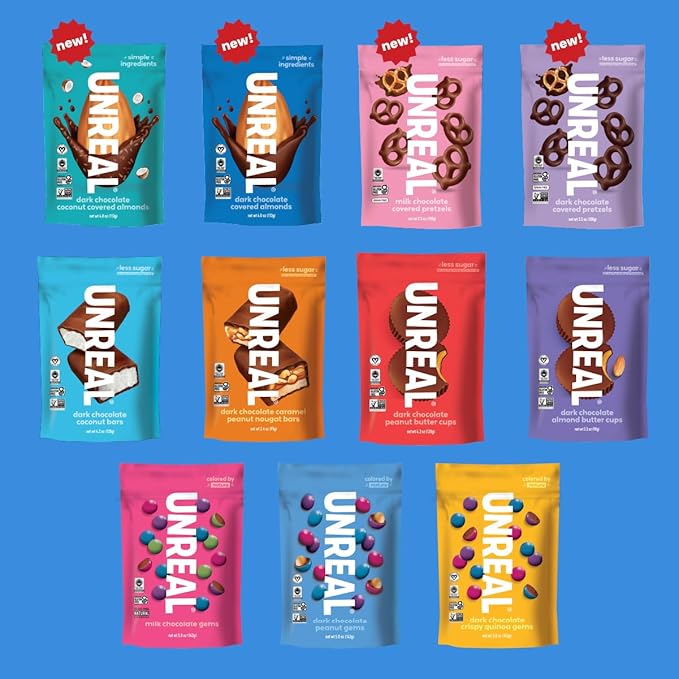 UNREAL Dark Chocolate Peanut Gems | Vegan with Colors from Nature | Fair Trade Non-GMO &amp Gluten Free Ingredients | No Sugar Alcohols or Soy (Dark Peanut Gems 1 Value Bag (Pack of 3))