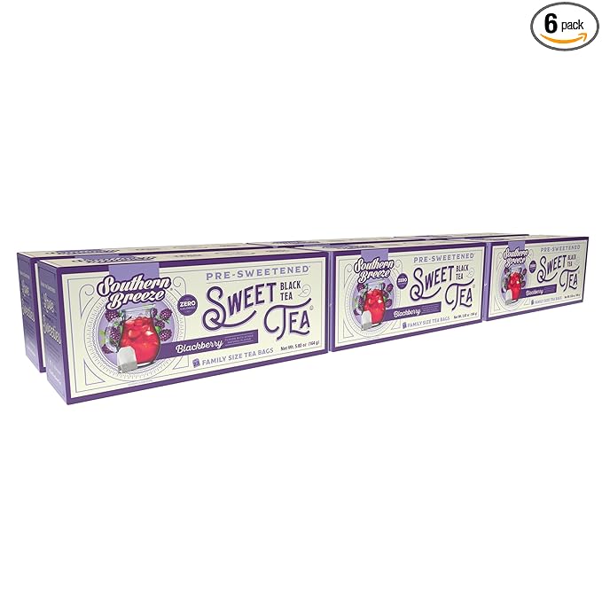 Southern Breeze Hot Brew Sweet Tea Blackberry Iced Tea with Black Tea and Zero Carbs Zero Sugar 22 Family Size Tea Bags Pack of 6