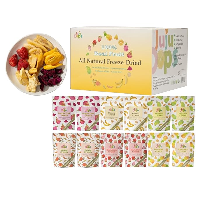 Juju-Oops Freeze-Dried Mixed Fruit 12 Bulk Packs | 1 Oz Crunchy Healthy Snacks for Family Holiday Gifts Box Camping Picnic Party Snacking with Low Calories| 100% All Natural Emergency Food Non-