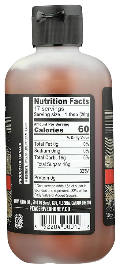 Peace River Hot Honey Chili Flavored Honey Kosher Gluten Free 12 Ounce (Pack of 6)
