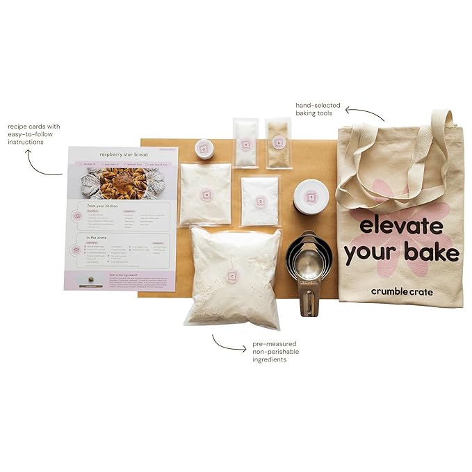 CrumbleCrate Raspberry Star Bread DIY Baking Kit | Artisan Bread Making Set for Adults | Pre-Measured Ingredients &amp Tools | Baking Gift