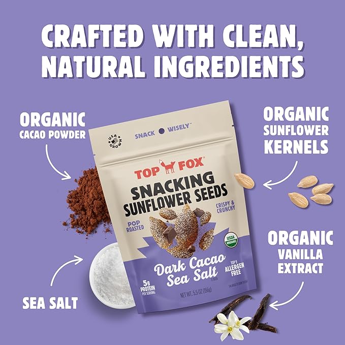 Top Fox Snacks Dark Cacao Sea Salt Sunflower Seeds To Eat (5.5 oz Pack of 6) – Keto Friendly Snacks Allergen Free Snacks Gluten Free Snacks Protein Snacks Keto Snacks Paleo &amp Vegan - Organi