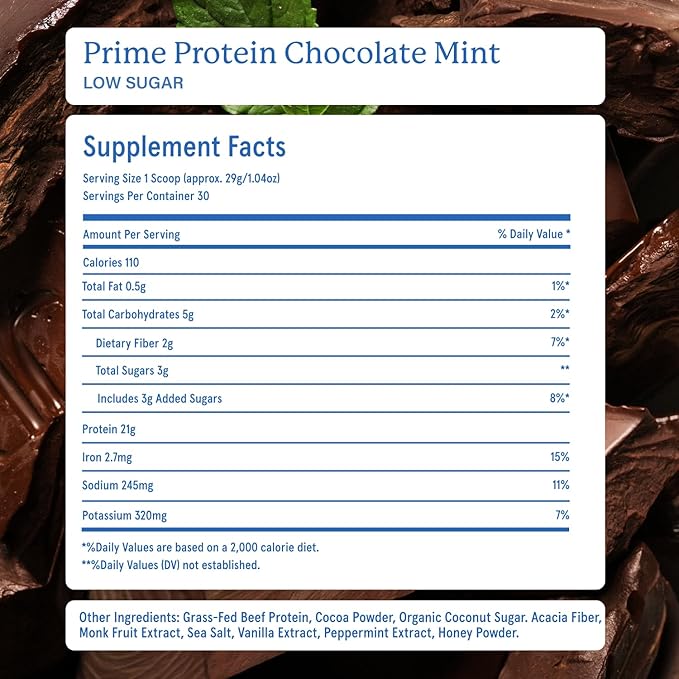 Equip Foods Prime Protein Powder | Clean Grass Fed Beef Protein Powder for Women &amp Men | Carnivore Protein Isolate | Paleo Keto Friendly | Gluten &amp Dairy Free | 30 Servings Chocolate Mint