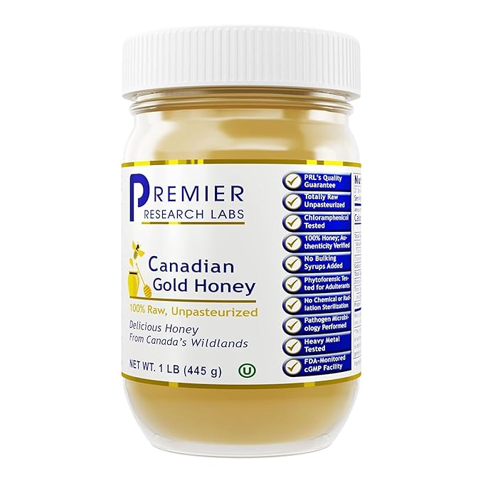 Premier Research Labs Canadian Gold Honey - Raw Honey Pure Honey Raw Unpasteurized Honey Unfiltered 100% Pure Sugar-Free Unprocessed Wildflower Honey - 1 lb Jar