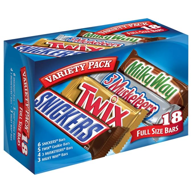 SNICKERS TWIX MILKY WAY &amp 3 MUSKETEERS Individually Wrapped Variety Pack Full Size Milk Chocolate Candy Bars Bulk Assortment 33.31 oz 18 Bars