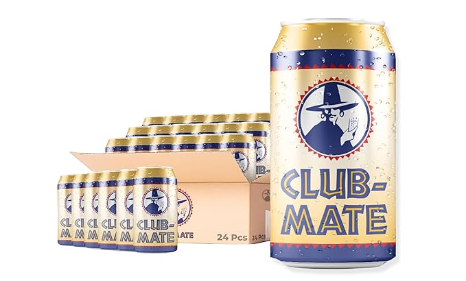 Club-Mate Sparkling Yerba Mate Tea | Natural Caffeine | Energy Drink Alternative | German Cult Beverage | Low Sugar Vegan Gluten-Free Non-Alcoholic | 11.2oz Can (24 Pack)