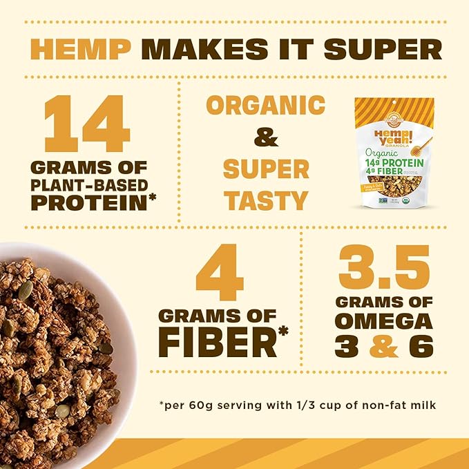 Manitoba Harvest Hemp Yeah Superseed Granola Honey &amp Oats- 10oz 6 Packs - 11g Protein 4g Fiber 3.5g Omega 3 &amp 6 per 60g serving - With Hemp &amp Pumpkin Seeds - Vegan Non-GMO Project Ver