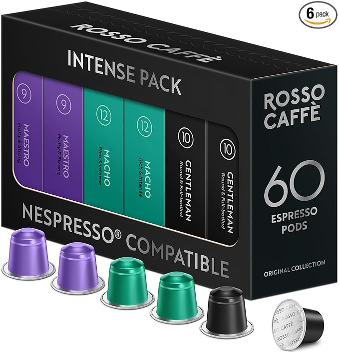 ROSSO CAFFÈ 60 Espresso Coffee Pods for Nespresso Original Machines - Pack of Rich and Bold Capsules 3 Premium Intense Dark Flavors