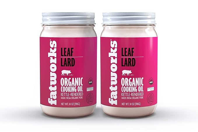 Fatworks Certified Organic Leaf Lard NON-GMO USDA 100% Organic for Amazing Traditional Baking Keto Paleo Everyday Cooking and Frying Whole30 Approved No Preservatives in Glass Jar 14 OZ