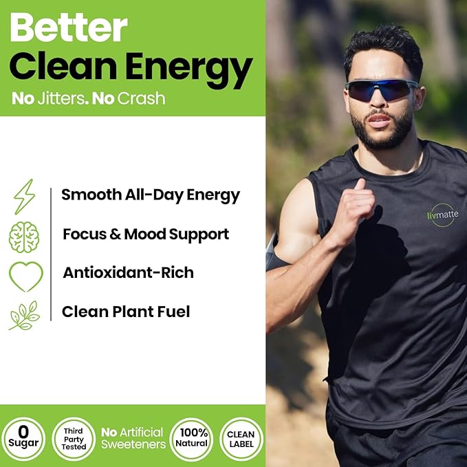 LivMatte Yerba Mate Instant Tea Powder-Natural Caffeine Flavored Drink Mix Sugar-Free Clean Energy Mental Focus + Wellness Support I 30 Servings (Lemon) | Natural Flavored Plant Extract Caffeine