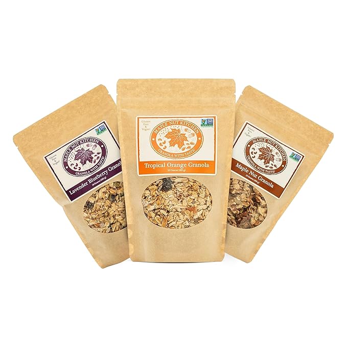 Maple Nut Kitchen Artisanal Variety Pack Granola Bites - Lavender Blueberry Tropical Orange Maple Nut Granola | 10 oz Each | Gluten-Free Vegan Delicious Breakfast Treats | 3-Pack