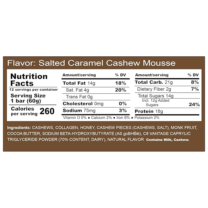 REV7 Ketone Energy Bars Pack of 12 - Salted Caramel Cashew Mousse