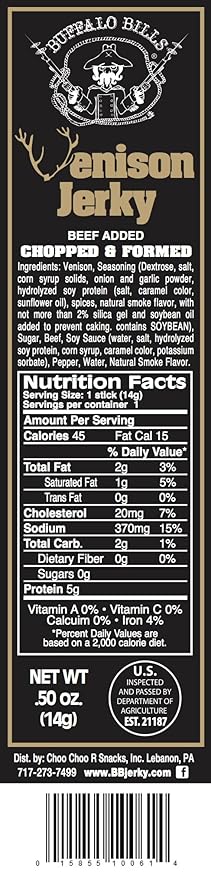 Buffalo Bills Individually Wrapped Venison Jerky 7 Strips (25 venison jerky strips per tub)