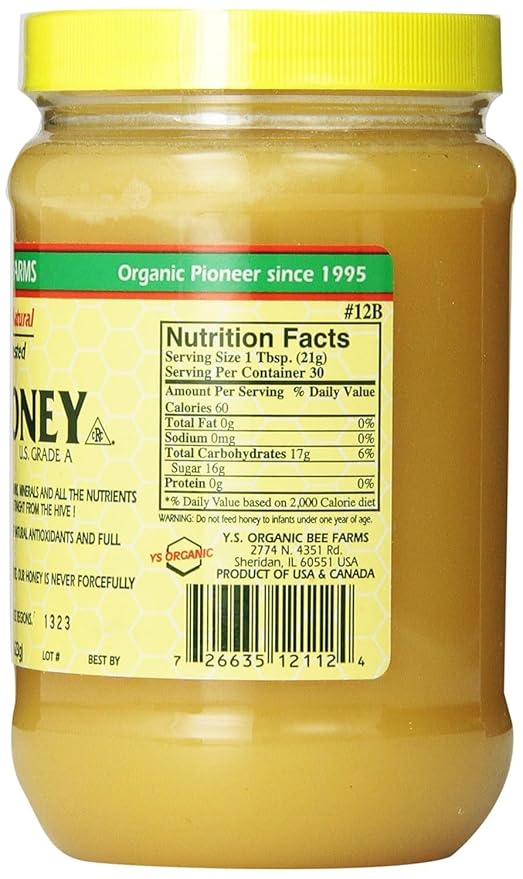 Y.S. Bee Farms Organic Honey Raw Unfiltered - 22 oz 3 Pack - U.S. Grade A Raw Honey Packed by ILIOS