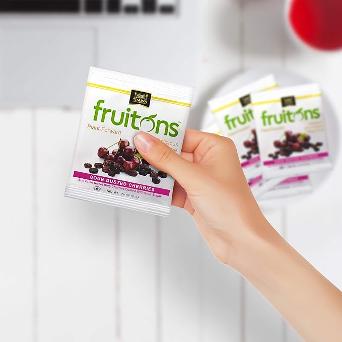 Traina Home Grown Fruitons Sun Dried Cherries Dusted With Sour Sugar - Non-GMO Gluten Free .75 oz bags (Pack of 18)
