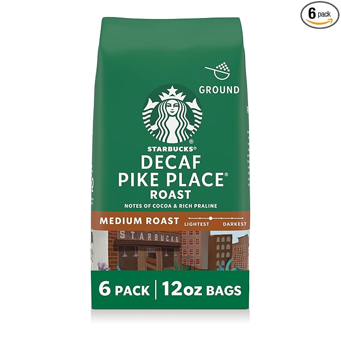 Starbucks Ground Coffee Medium Roast Hot or Iced Coffee Decaf Pike Place Roast Six 12 oz Bags
