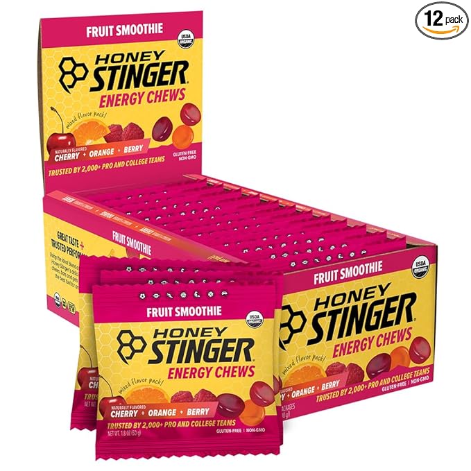 Honey Stinger Organic Fruit Smoothie Energy Chew Gluten Free &amp Caffeine Free for Exercise Running and Performance Sports Nutrition for Home &amp Gym Pre and Mid Workout 21.6 Ounces (Pack of