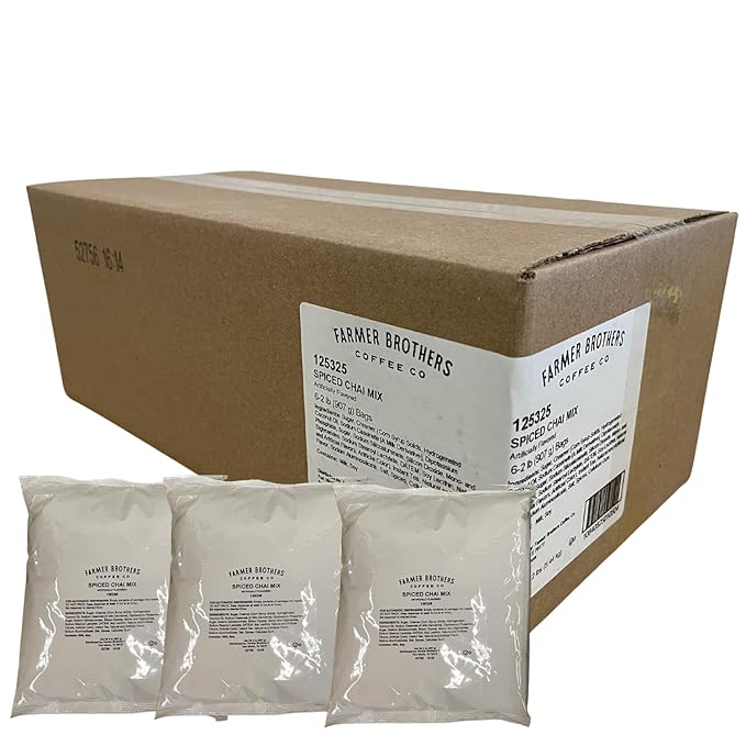 Farmer Brothers Spice Chai Tea Latte Powder Mix – 6 Bags (2LB Each) Creamy Instant Chai Sweet Spiced Tea Latte Hot or Iced Drink Mix Café-Quality Beverage for Home Office &amp Coffee Shops